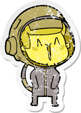 Bir insan tarafından çizilmiş mutlu bir astronotun sıkıntılı çıkartması.