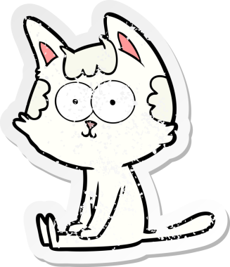 Bir insan tarafından çizilmiş mutlu çizgi film kedisinin sıkıntılı çıkartması.