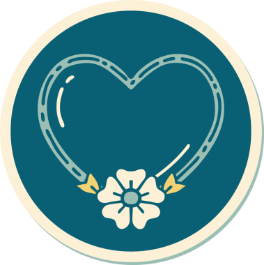 Bir insan tarafından çizilmiş geleneksel bir kalp ve çiçek stiliyle dövme çıkartması.