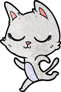 Bir insan tarafından çizilmiş sakin çizgi film kedisi.