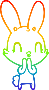 Gökkuşağı gradyan çizgisi. Bir insan tarafından çizilmiş şirin bir tavşan çizimi.