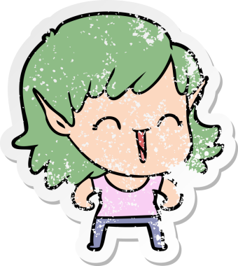 Bir insan tarafından çizilmiş karikatür elf kızının sıkıntılı çıkartması.