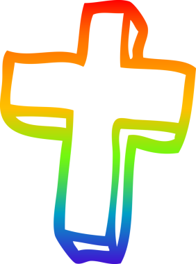 Gökkuşağı gradyan çizgi çizimi Bir insan tarafından çizilmiş altın haç