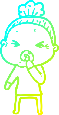 Bir insan tarafından çizilmiş kızgın yaşlı bir kadının soğuk çizgi çizimi.