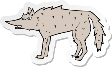 Bir insan tarafından çizilmiş bir kurt çizgi filminin çıkartması.