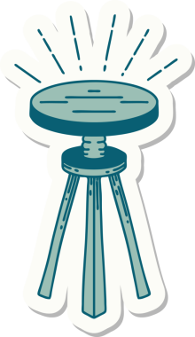 Dövme stili tahta bir tabure. Bir insan tarafından çizilmiş.