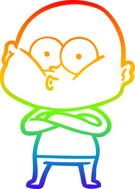 Gökkuşağı gradyan çizgi çizimi bir insan tarafından çizilmiş kel bir adamın çizimi