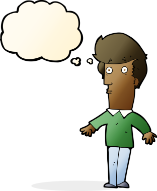 Bir insan tarafından çizilmiş düşünce baloncuğu ile ürkmüş bir adam.