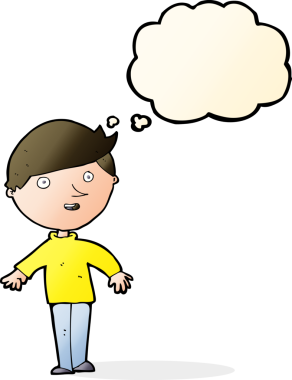 Bir insan tarafından çizilmiş düşünce balonlu mutlu adam çizgi filmi.