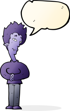 Bir insan tarafından çizilmiş, konuşma balonu olan bir vampir.