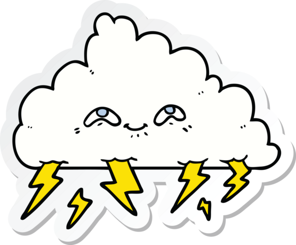 Bir insan tarafından çizilmiş bir karikatür gökgürültüsü bulutunun çıkartması