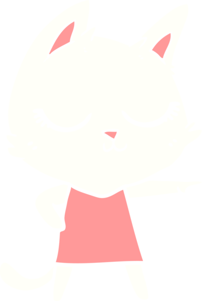 Sakin düz renkli çizgi film kedisi bir insan tarafından çizilmiş.