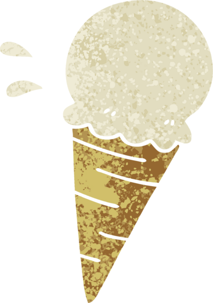 Retro illüstrasyon tarzı tuhaf çizgi film vanilyalı dondurma bir insan tarafından çizilmiş.