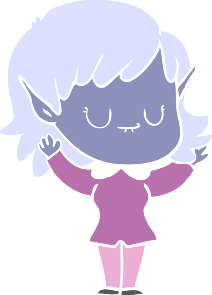 Bir insan tarafından çizilmiş mutlu düz renkli çizgi film elf kızı