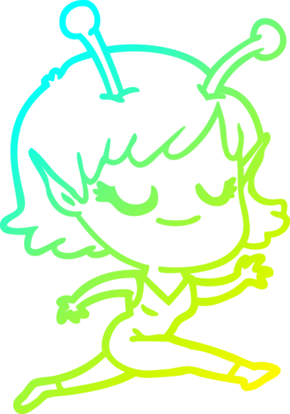 Bir insan tarafından çizilen gülümseyen uzaylı kız çizgi filminin soğuk gradyan çizimi