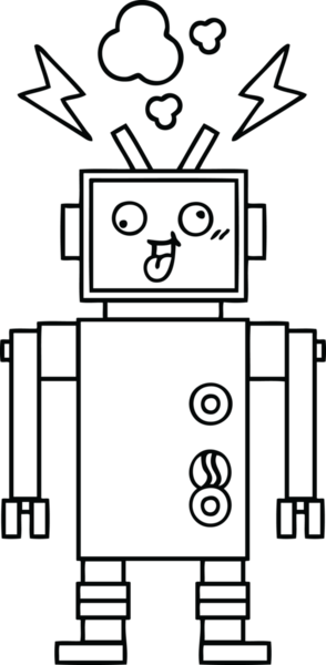 Bir insan tarafından çizilmiş çatlak bir robotun çizgi çizimi