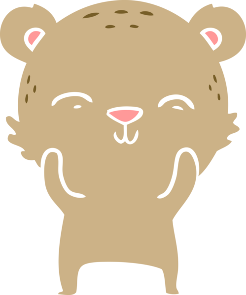 Bir insan tarafından çizilmiş mutlu düz renkli çizgi film ayısı.