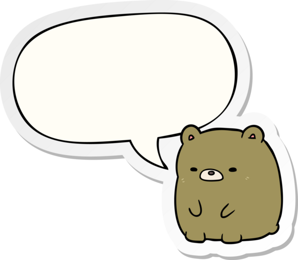 Bir insan tarafından çizilmiş konuşma kabarcığı çıkartmalı sevimli karikatür üzgün ayı.