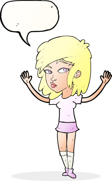Bir insan tarafından çizilmiş konuşma balonu olan güzel bir kız.