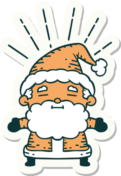 Bir insan tarafından çizilmiş dövme stili Noel Baba karakterinin çıkartması.