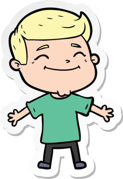 Bir insan tarafından çizilmiş kolları açık mutlu bir çizgi film karakterinin çıkartması.