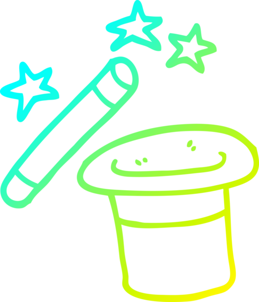 Bir insan tarafından çizilmiş bir çizgi çizgi roman sihirbazının şapkası ve değneği.