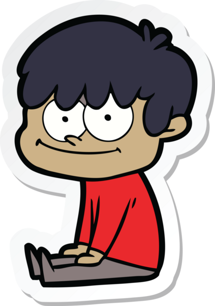 Bir insan tarafından çizilmiş mutlu bir çizgi film karakterinin çıkartması.