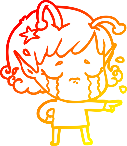 Bir insan tarafından çizilmiş, ağlayan uzaylı bir kızın sıcak çizgi çizimi.