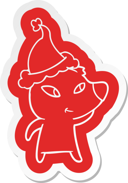 Bir insan tarafından çizilmiş Noel Baba şapkası giyen bir ayının komik çizgi film çıkartması.