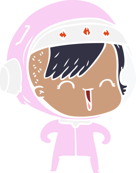 Bir insan tarafından çizilmiş mutlu düz renkli çizgi film kızı.