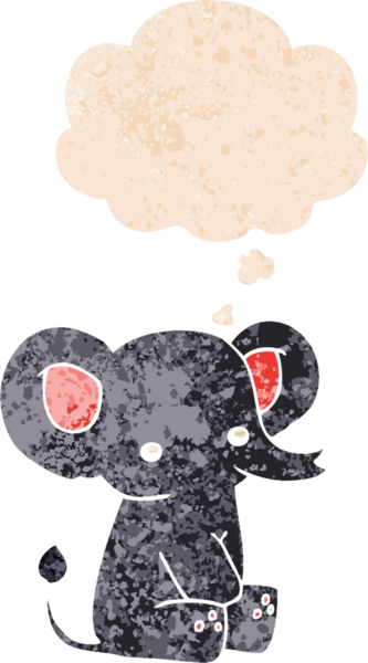 Düşünce baloncuklu çizgi film fili grunge dertli eski moda bir insan tarafından çizilmiş.