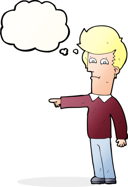 Bir insan tarafından çizilen düşünce baloncuğuyla işaret eden çizgi film adamı.