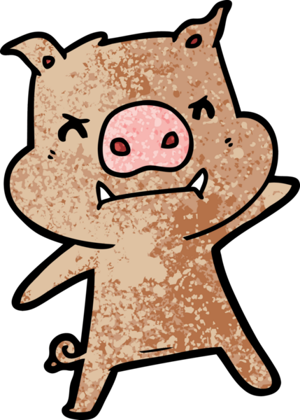 Bir insan tarafından çizilmiş kızgın çizgi film domuzu.