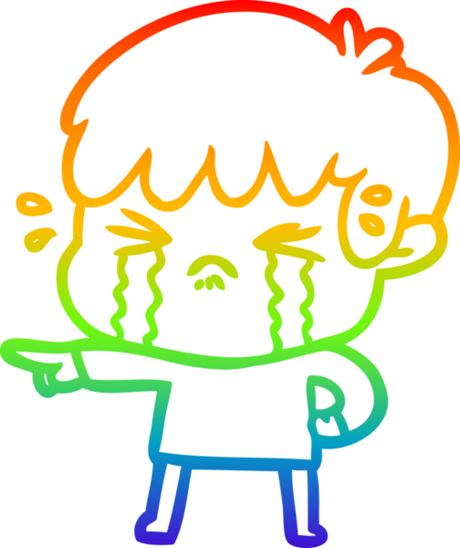 Gökkuşağı gradyan çizimi bir insan tarafından çizilmiş ağlayan bir çizgi çocuk çizimi