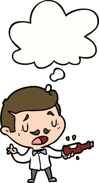 Bir insan tarafından çizilmiş düşünce baloncuklu şarap uzmanı.