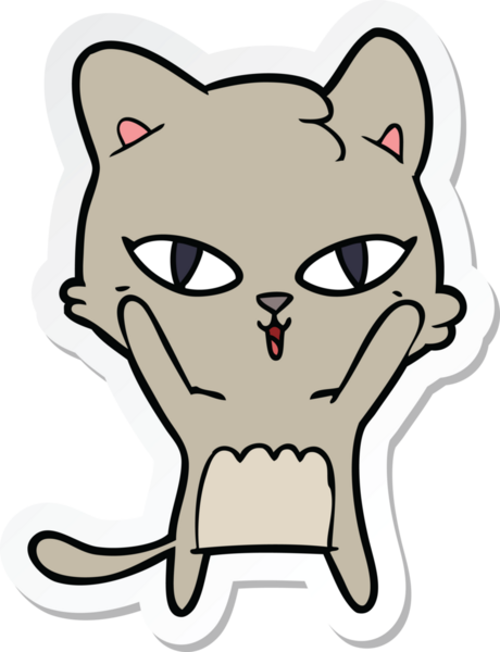 Bir insan tarafından çizilmiş çizgi film kedisinin çıkartması.