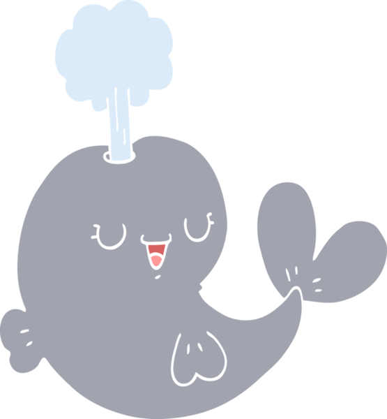 Bir insan tarafından çizilmiş düz renkli çizgi film balinası