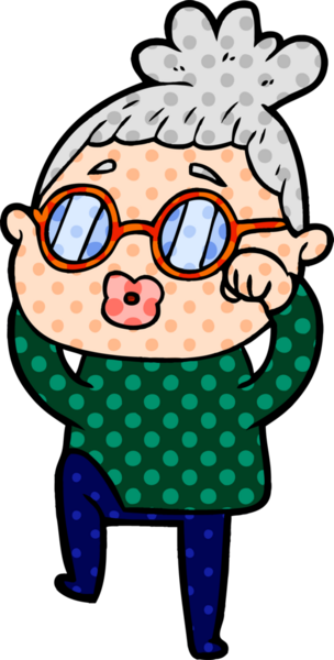 Bir insan tarafından çizilmiş gözlük takan yorgun bir kadın.