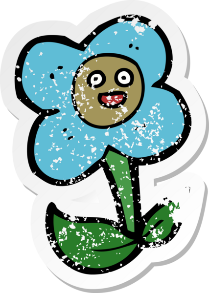 Bir insan tarafından çizilmiş bir karikatür çiçeğinin gerilmiş yapıştırması.