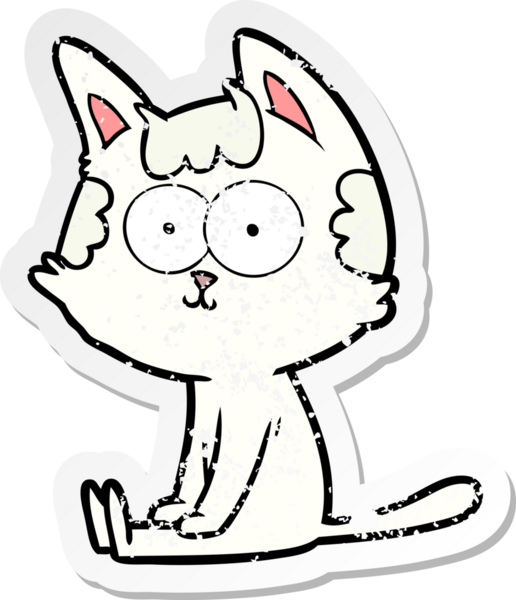 Bir insan tarafından çizilmiş mutlu çizgi film kedisinin sıkıntılı çıkartması.