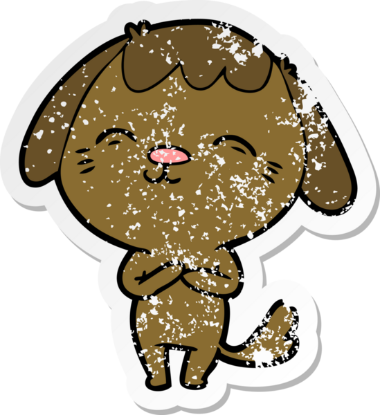 Bir insan tarafından çizilmiş mutlu çizgi film köpeğinin sıkıntılı çıkartması.