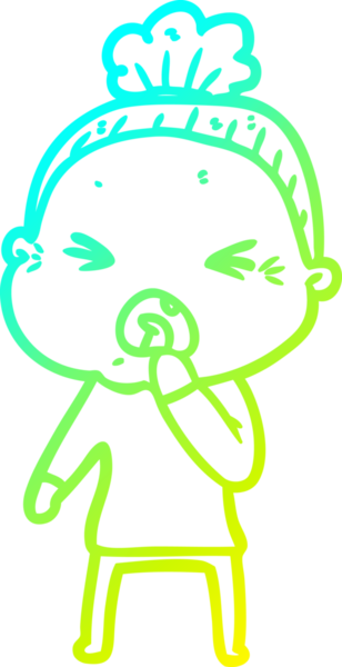 Bir insan tarafından çizilmiş kızgın yaşlı bir kadının soğuk çizgi çizimi.