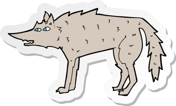 Bir insan tarafından çizilmiş bir kurt çizgi filminin çıkartması.