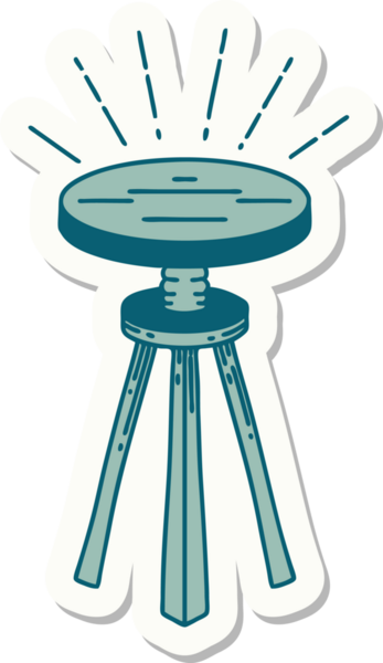 Dövme stili tahta bir tabure. Bir insan tarafından çizilmiş.