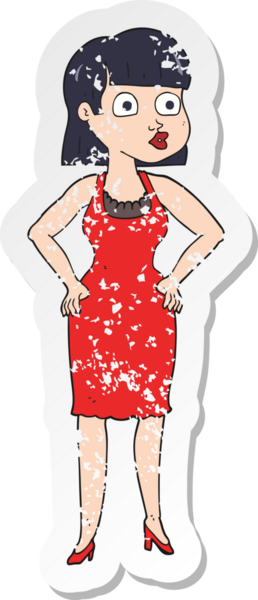 Bir insan tarafından çizilmiş kalçasında elleri olan bir karikatür kadının gerilmiş çıkartması.