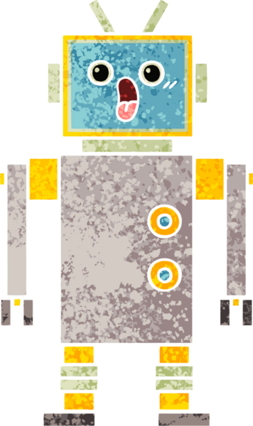 Bir insan tarafından çizilmiş bir robotun retro çizim tarzı karikatürü