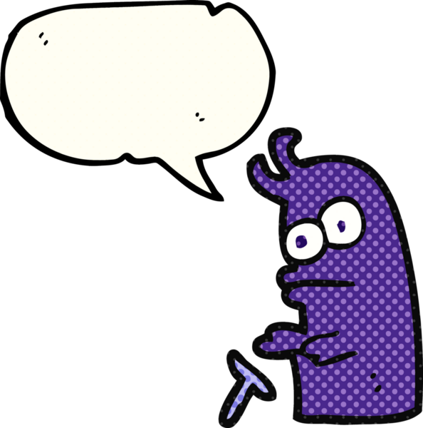 El yazısıyla çizilmiş çizgi roman konuşma balonu karikatürü küçük uzaylı bir insan tarafından çizilmiş.