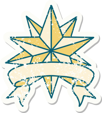 Bir insan tarafından çizilmiş bir yıldızın sancağı olan eski bir etiket.