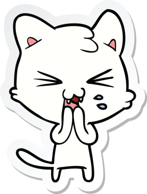 Bir insan tarafından çizilmiş, tıslayan bir kedinin çıkartması.