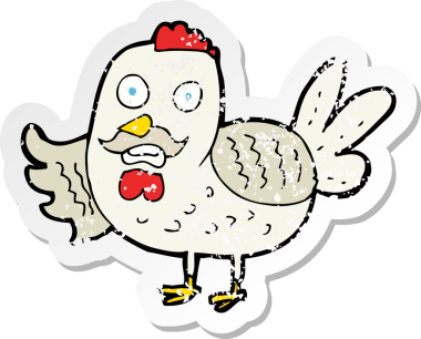 Bir insan tarafından çizilmiş eski bir horozun gerilmiş çıkartması.